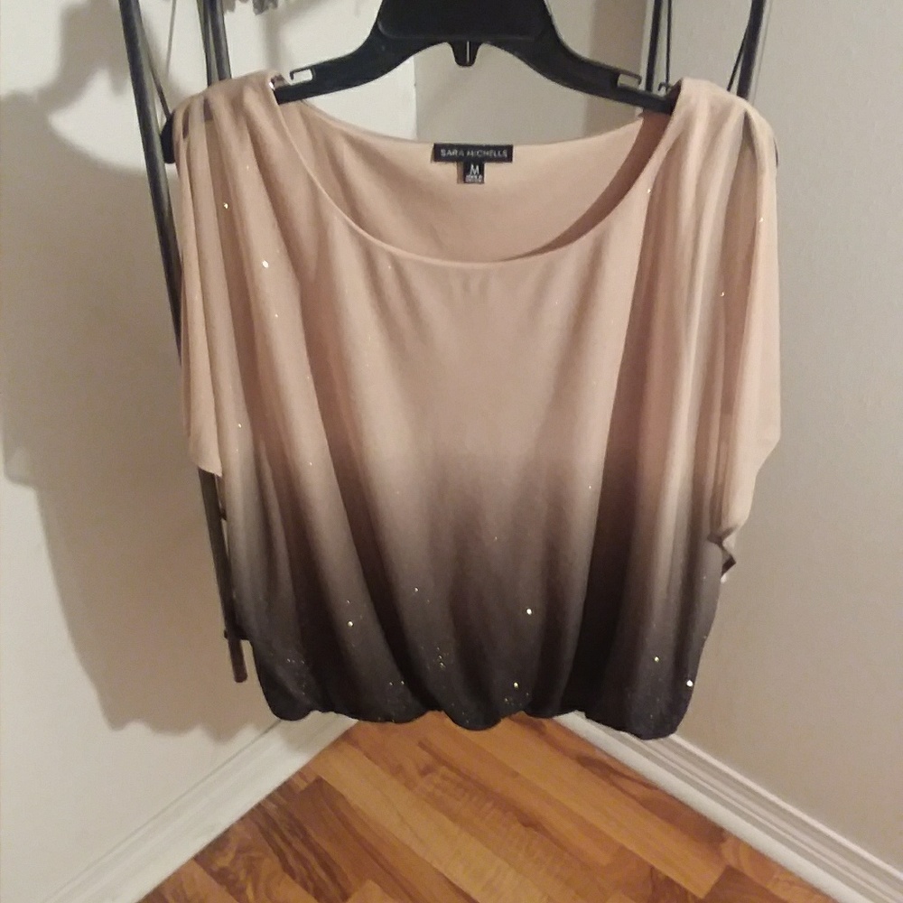 Beige & gray w/ gold sparkles polyester shirt